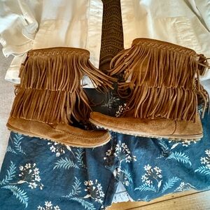 Brown Fringe Suede Boots